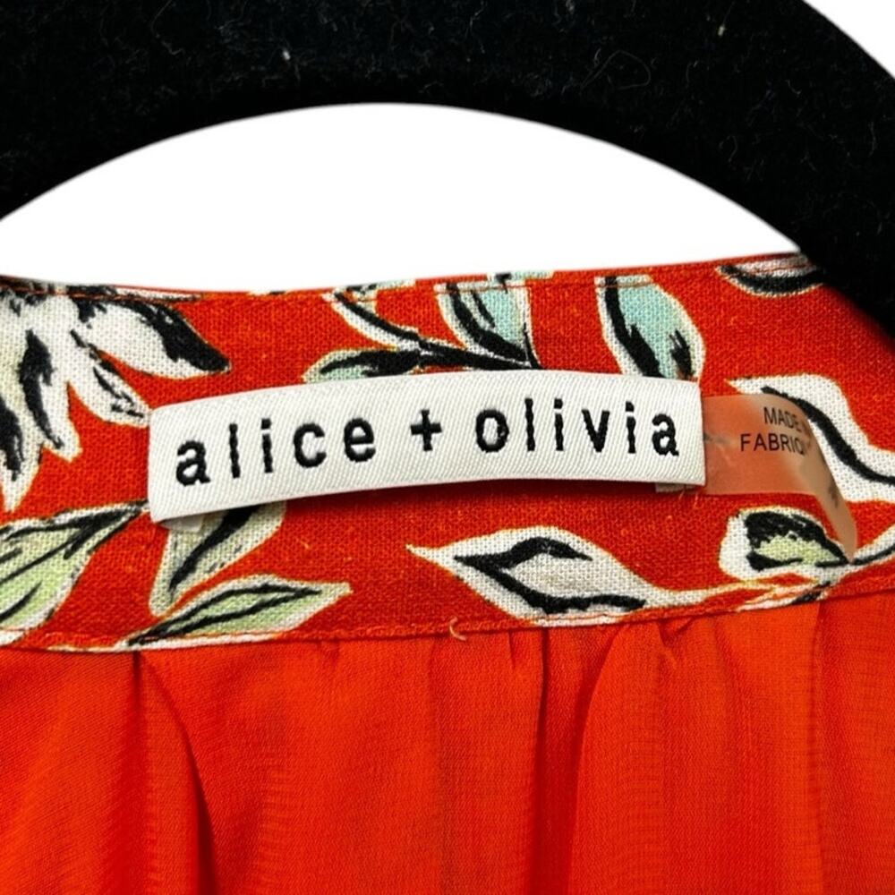 Alice + Olivia Lilian Floral Print Mandarin-Collar Mini Dress w/ Belt Womens 14 - Picture 3 of 7